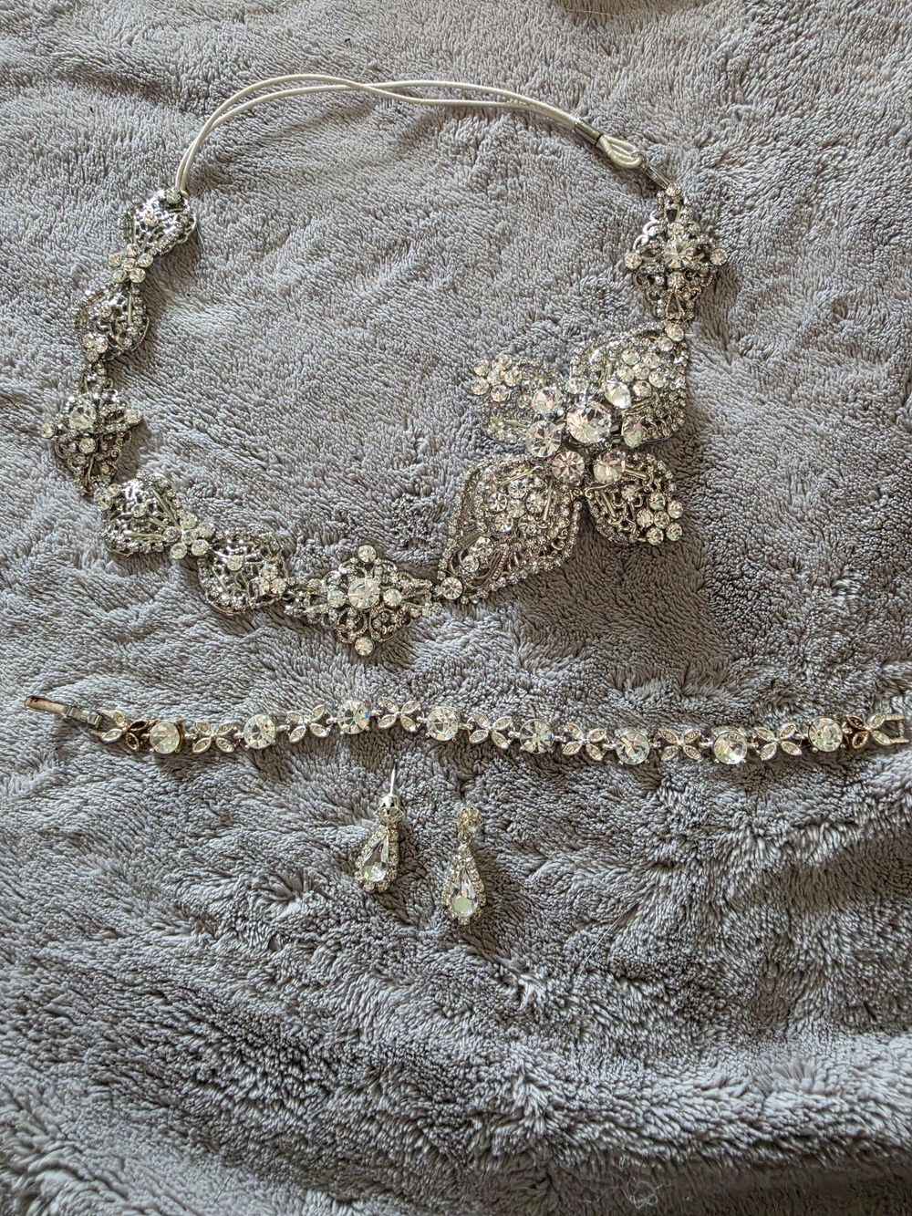 Silver Crystal Bridal Jewelry Set - Headband, Bracelet & Earrings